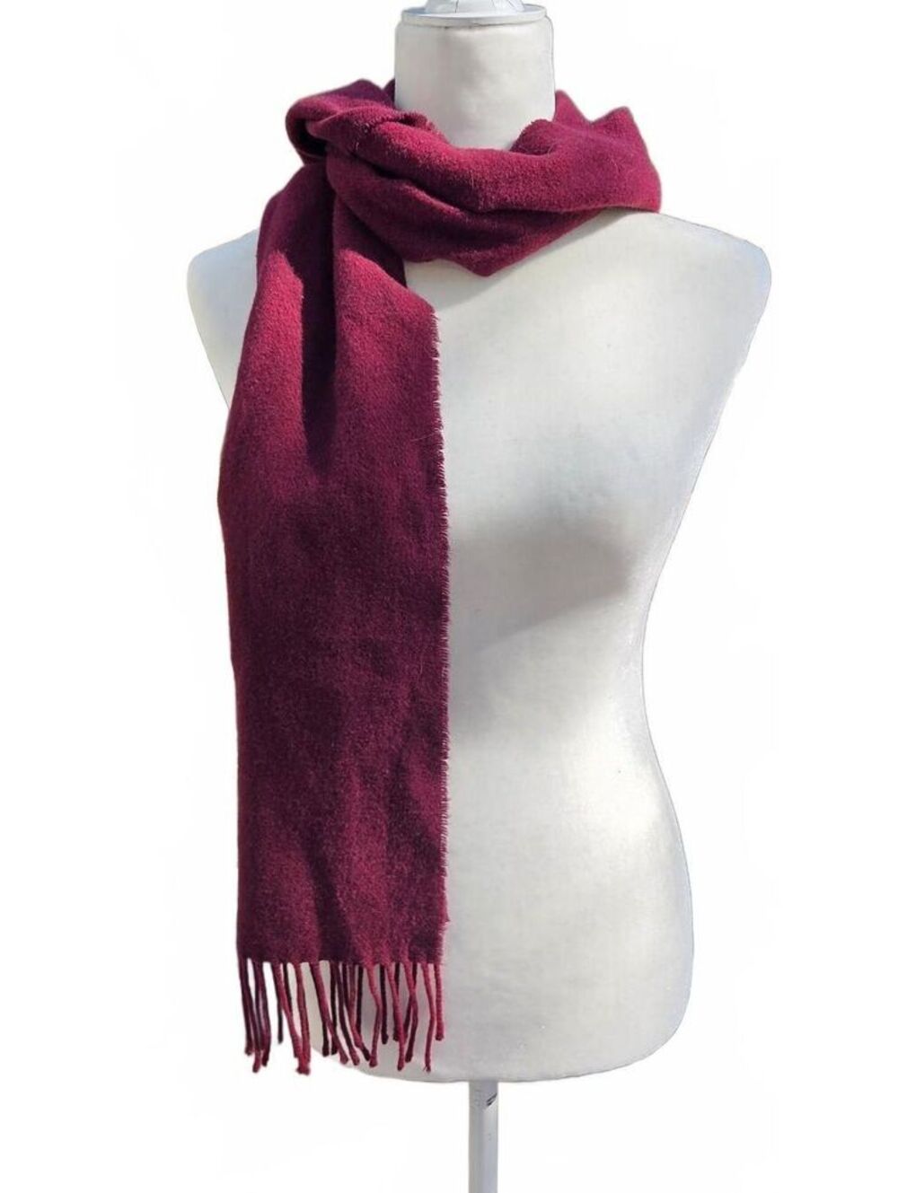 Italian Woollen Treasures Burgundy Red 100% Wool Fringe Winter Scarf Md in Italy